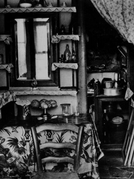 The interior of a refugee shack