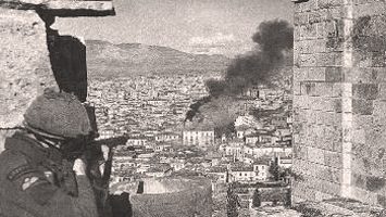 British soldier shooting from Acropole
